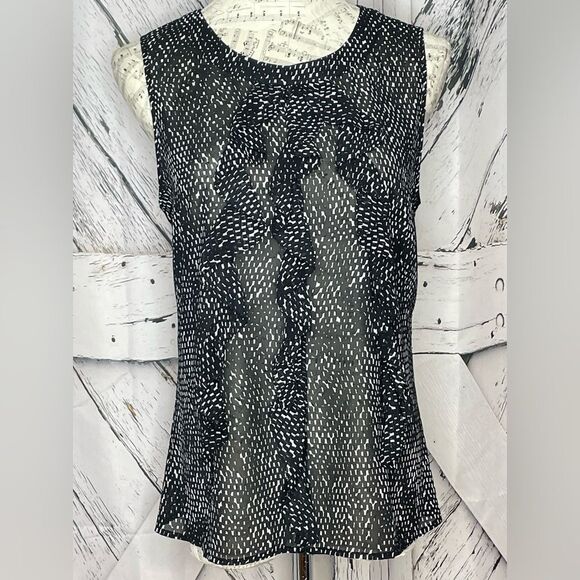 ANN TAYLOR SLEEVELESS BLOUSE RUFFLE TRIM 8 - Picture 1 of 6